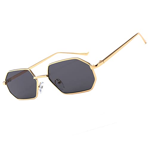 OGOBVCK Klassische Rechteck Polygon Sonnenbrille Frauen Trendy Quadrat Ultra Leichte Metallrahmen Süßigkeiten Farben Eyewear UV400 (BlackGold) von OGOBVCK