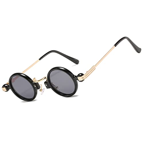 OGOBVCK Sonnenbrille Kleine Gläser Rund Ultra-Small Frame Hippie brillen Herren UV400 Coole Partybrille (Black) von OGOBVCK