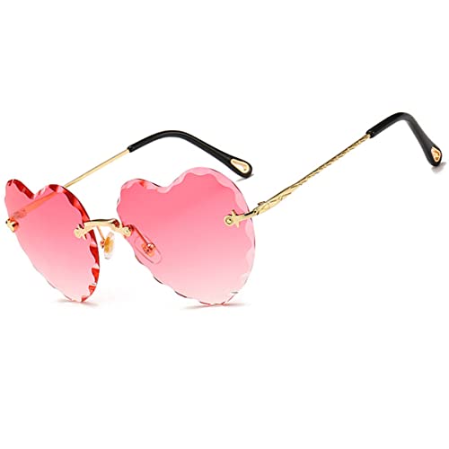 OGOBVCK herz sonnenbrille damen mode Rahmenlos sonnenbrillen herzförmige sonnenbrille herz effekt farbenfrohe farbverlauf Brillen Hippie Gläser PartyBrille (Pink) von OGOBVCK