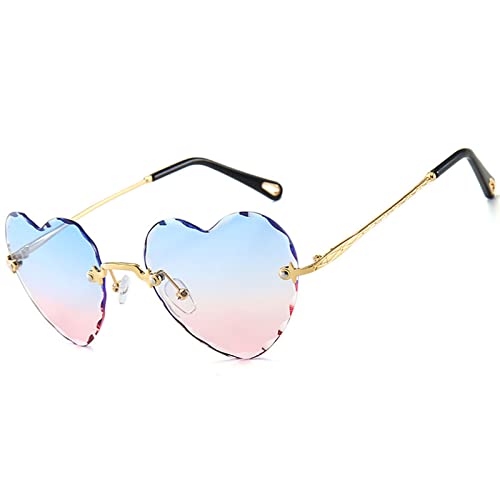 OGOBVCK herz sonnenbrille damen mode Rahmenlos sonnenbrillen herzförmige sonnenbrille herz effekt farbenfrohe farbverlauf Brillen Hippie Gläser PartyBrille (PinkBlue) von OGOBVCK