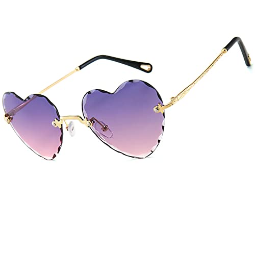 OGOBVCK herz sonnenbrille damen mode Rahmenlos sonnenbrillen herzförmige sonnenbrille herz effekt farbenfrohe farbverlauf Brillen Hippie Gläser PartyBrille (PinkPurple) von OGOBVCK