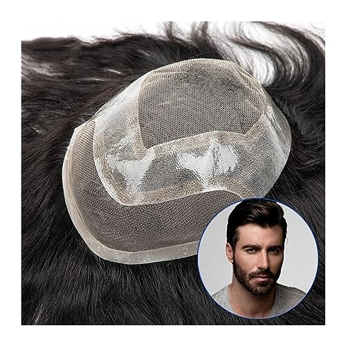 Toupet für Herren, Herren-Toupet-Spitze mit PU, atmungsaktive Herrenhaarprothese, 120 % Dichte, echtes Echthaar-Ersatzsystem (#1B), Herrenperücke (Farbe: gerade, Größe: 15,2 x 22,9 cm) von OGOODLE