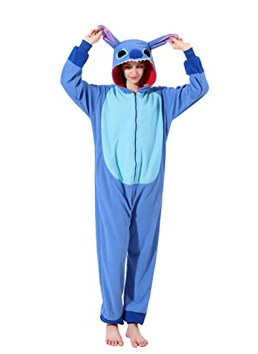 OGU' DEAL Stitch Erwachsenen-Einteiler, Halloween, Cosplay, Kostüme, Anime-Pyjama für Damen und Mädchen, Reißverschluss, Blau, Stitch, L von OGU' DEAL