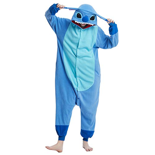 OGU' DEAL Unisex-Erwachsene Einteiler Pyjama Stitch Tier Nachtwäsche für Halloween Party Kostüme Alltag Cartoon Outfit, Blau, XXL von OGU' DEAL