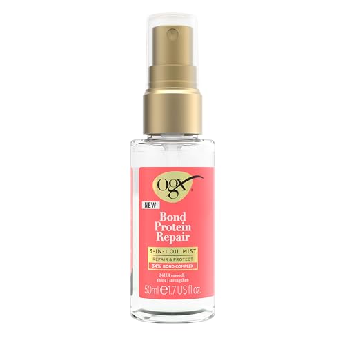 OGX Repair and Protect Bond Protein Repair 3-in-1 Oil Mist Öl Spray Sprühnebel, 50 ml – Glättet trockenes, beschädigtes Haar für 24 Stunden mit Lipi Pro Shield Technology und Dual-Action-Reparaturtechnologie von OGX