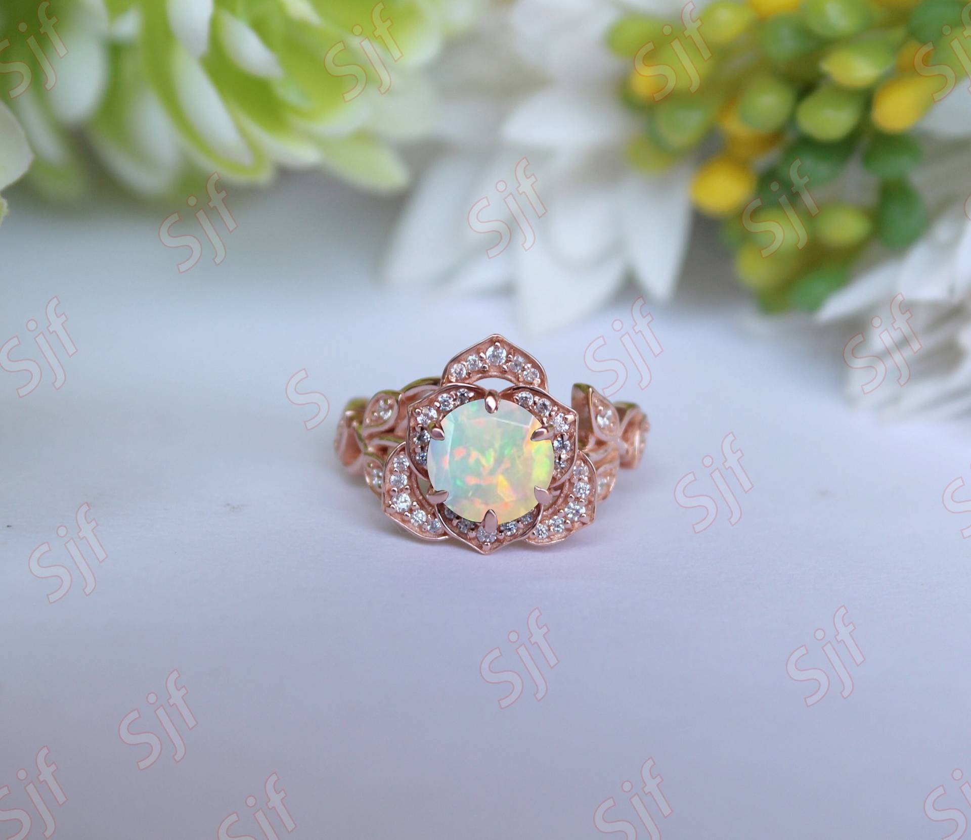 1.15 Ct Aaa Opal Edelstein Solitär Ring Mit Diamant Verlobungsring Geschenk Für Frau Vorschlag Die Liebe von OGofJewelry