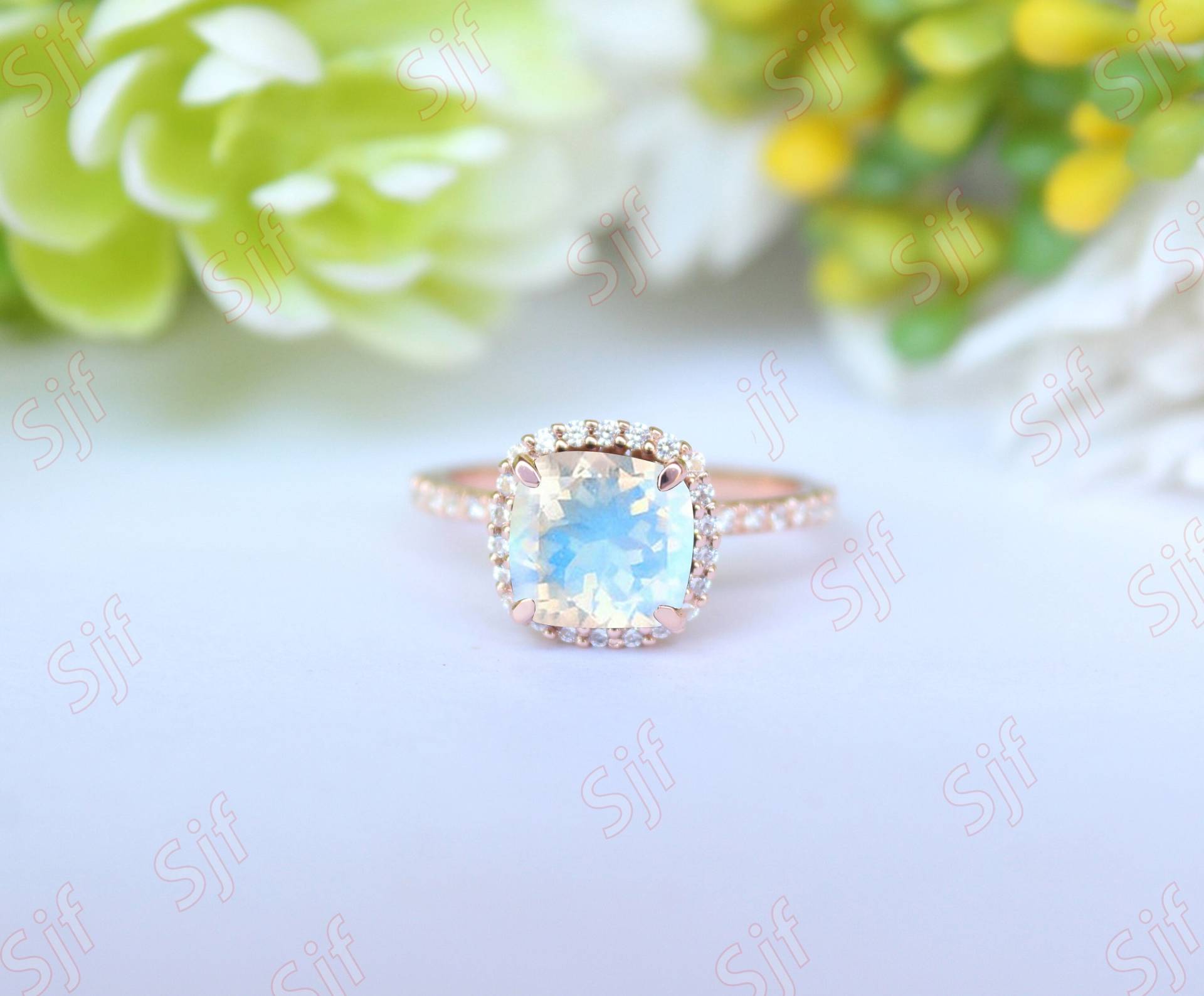 1.95 Ct Aaa Natürlicher Regenbogen Mondstein Edelstein Ring Verlobungsring Geburtsstein Diamant Ewigkeit Band Geschenk von OGofJewelry