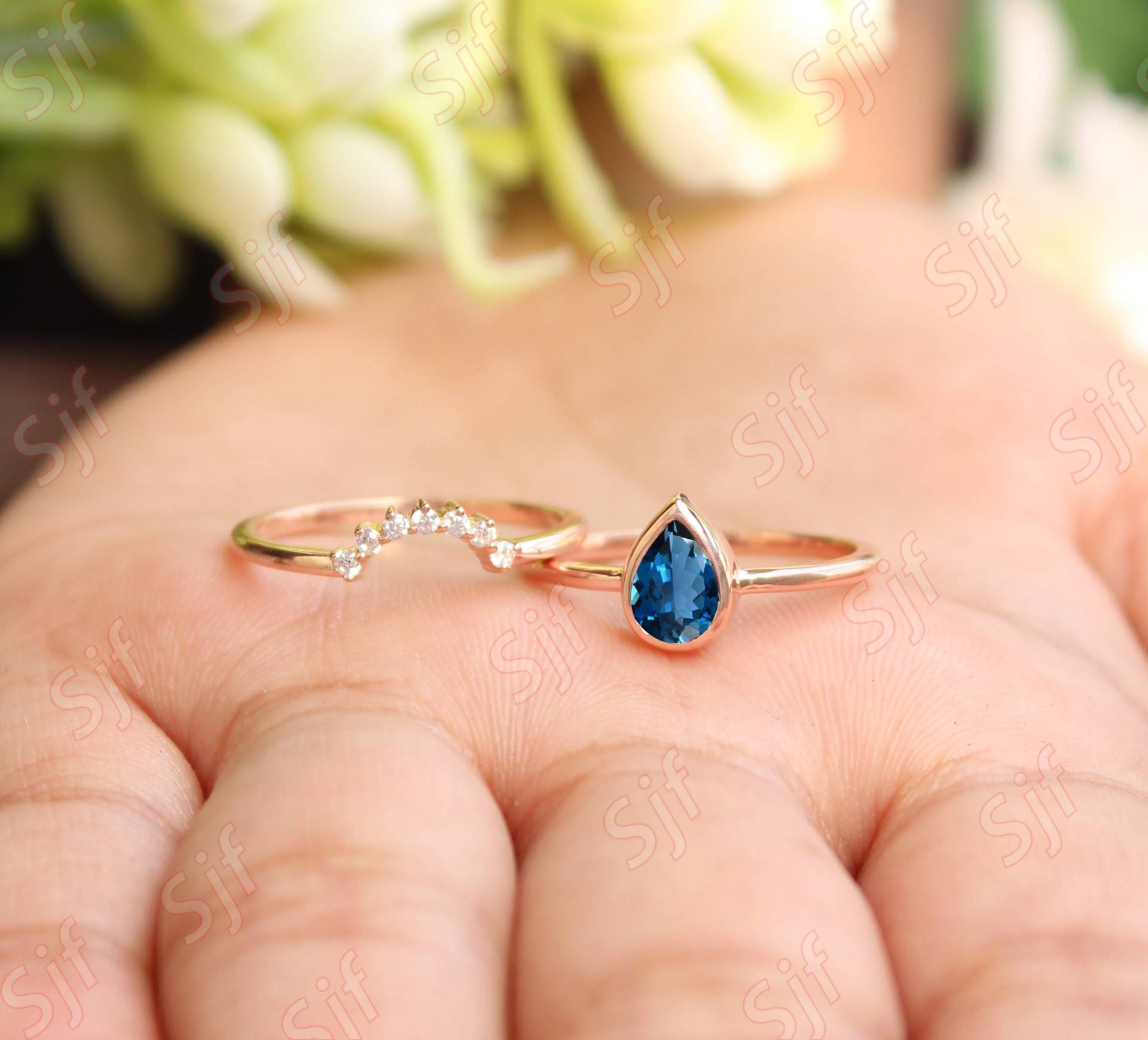 2.00Ct Aaa London Blue Topaz Solitär Ring Verlobungsring Set Geschenk Für Frau Vorschlag Zwei Ringe von OGofJewelry