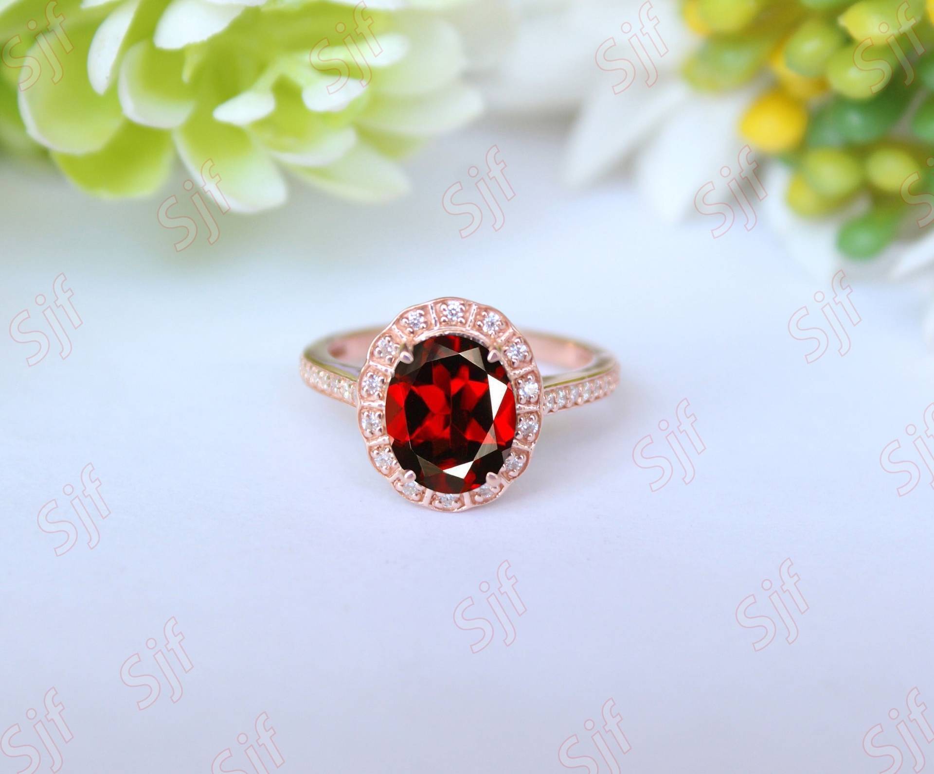 290Cts Aaa Natürlicher Roter Granat Ehering, Wunderschöner Floraler Gold Verlobungsring Für Sie, 14K/18K Massivgold Ring, Diamant Schmuck von OGofJewelry