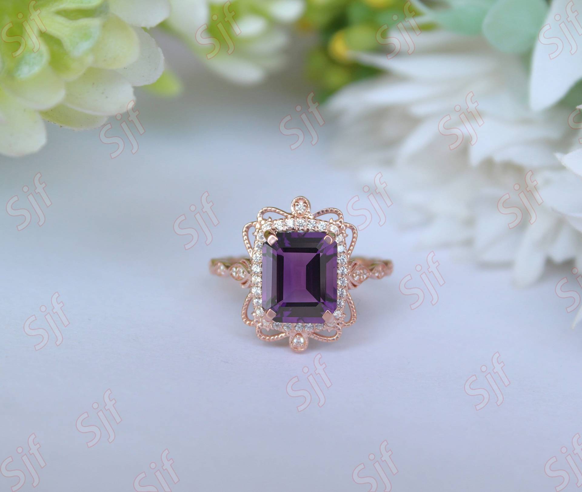 3.10 Ct Aaa Amethyst Solitär Ring Mit Diamant Verlobungsring Geschenk Für Frau Vorschlag Die Liebe von OGofJewelry