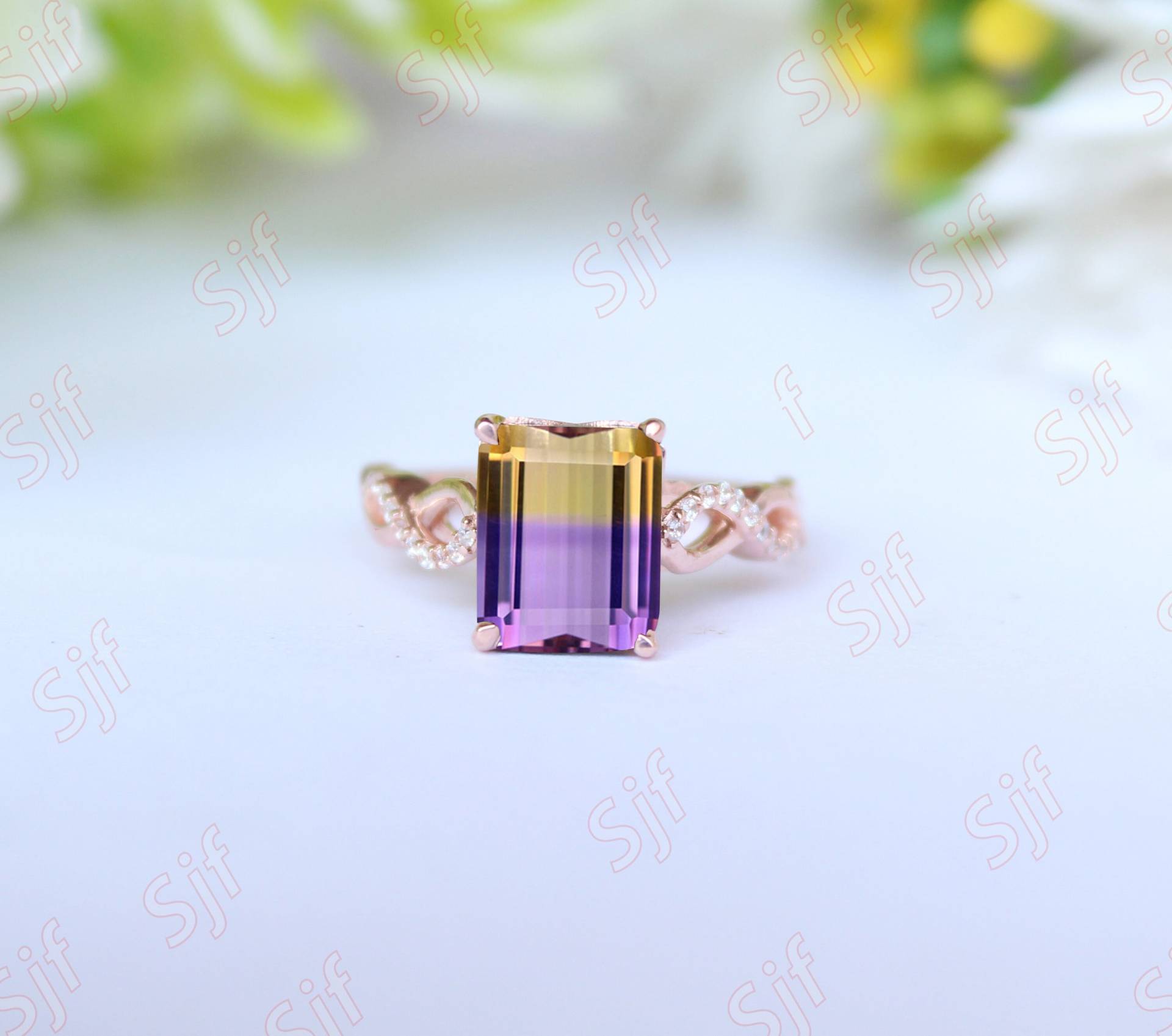 4.75 Ct Aaa Natürlicher Ametrin Solitär Ring Mit Diamant Ewigkeit Schaftverlobungsringgeschenk Für Frauring Vorschlagdual Color Edelstein von OGofJewelry