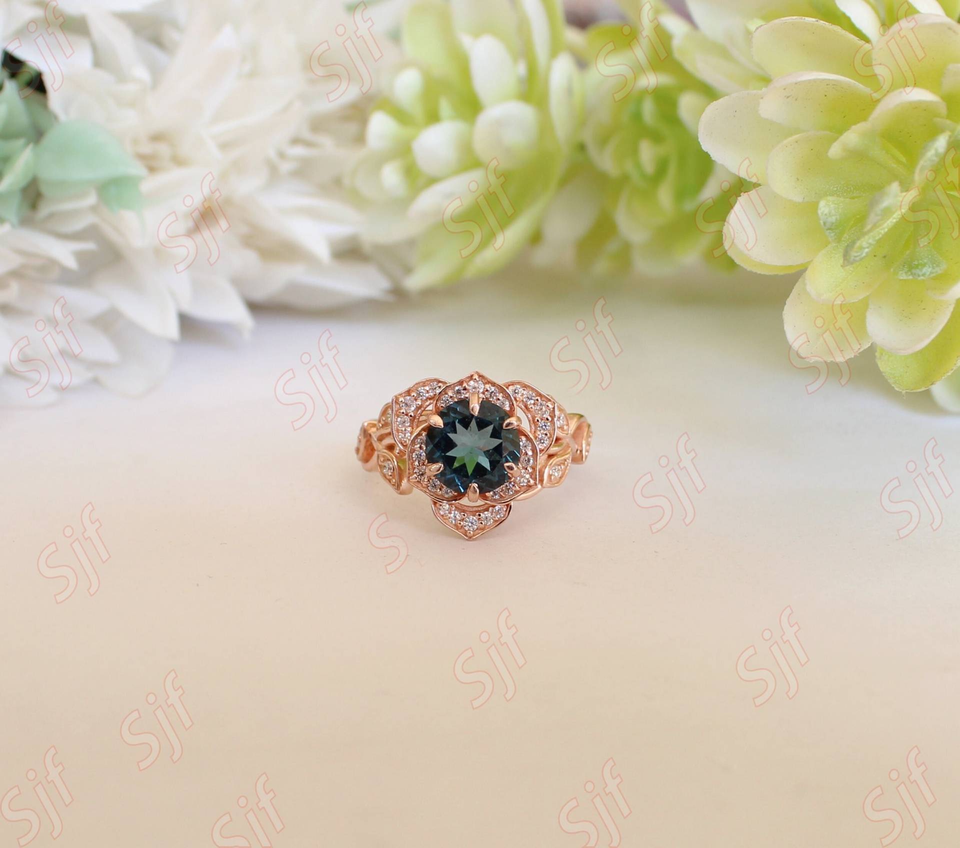 Aaa Goldener London Blue Topaz Gold Ehering, Verlobungsring Für Sie, Einzigartige Florale Blume Natur Inspiriert Diamant Ring, Geschenk Aaa Goldener London Blue Topaz Gold Ehering, Verlobungsring Für Sie, Einzigartige Florale Blume Natur Inspiriert Diamant Ring, Geschenk von OGofJewelry