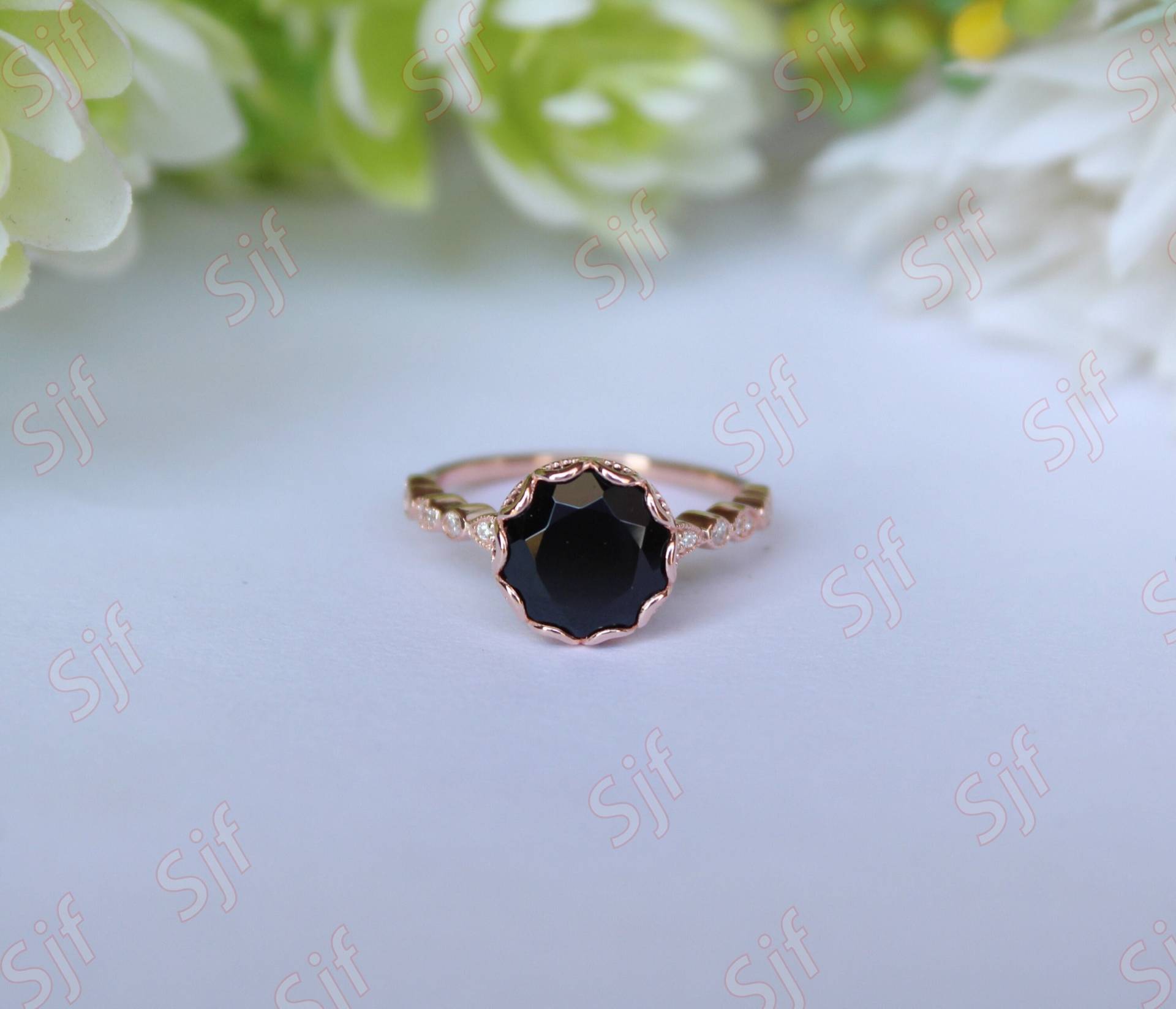 Aaa Natürlicher Schwarzer Onyx Gold Verlobungsring, Ehering Für Braut, Solitär Goldring, Geschenk Sie, Vorschlag Ring von OGofJewelry