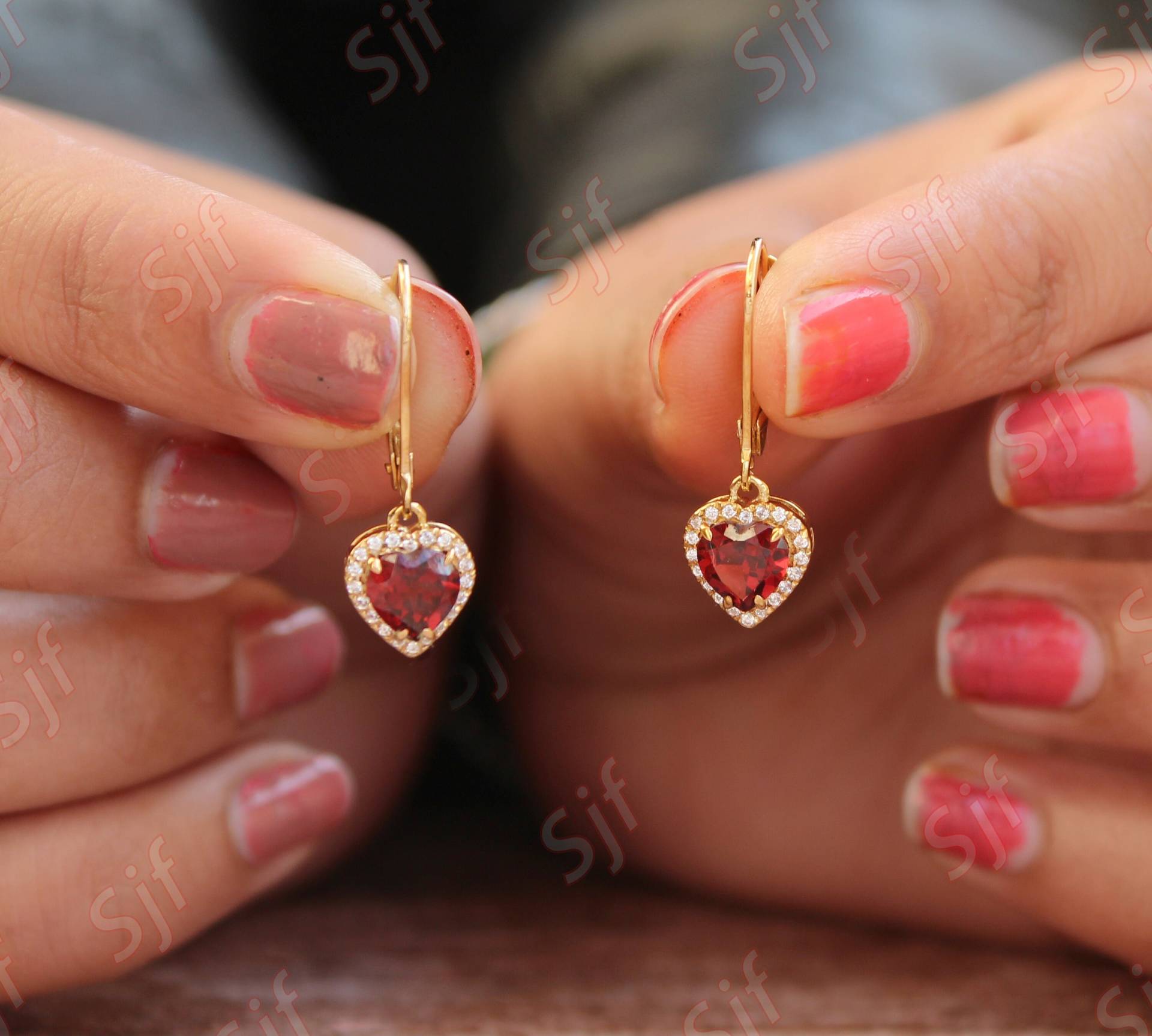 Granat Gold Ohrringe, Aaa Natur Herzförmige Rote Ohrringe Für Sie, Herz Für Die Liebe, Frauen Hebel Rücken Granat Gold Ohrringe, Aaa Natur Herzförmige Rote Ohrringe Für Sie, Herz Für Die Liebe, Frauen Hebel Rücken von OGofJewelry