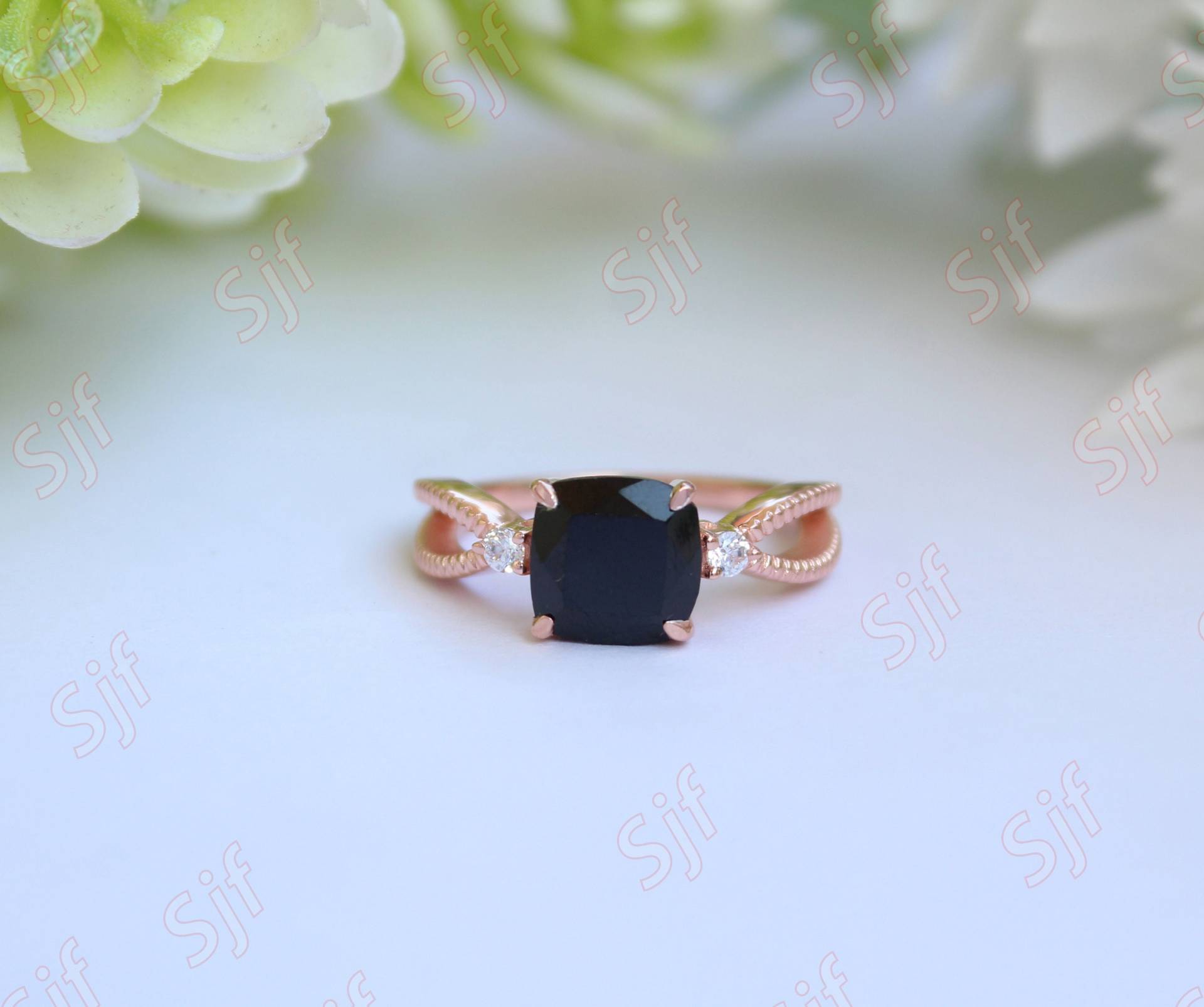 Kissenform Aaa Natürlicher Schwarzer Onyx Edelstein Gold Verlobungsring, Ehering Für Braut, Antrag Ring, Diamant Ring Frauen von OGofJewelry