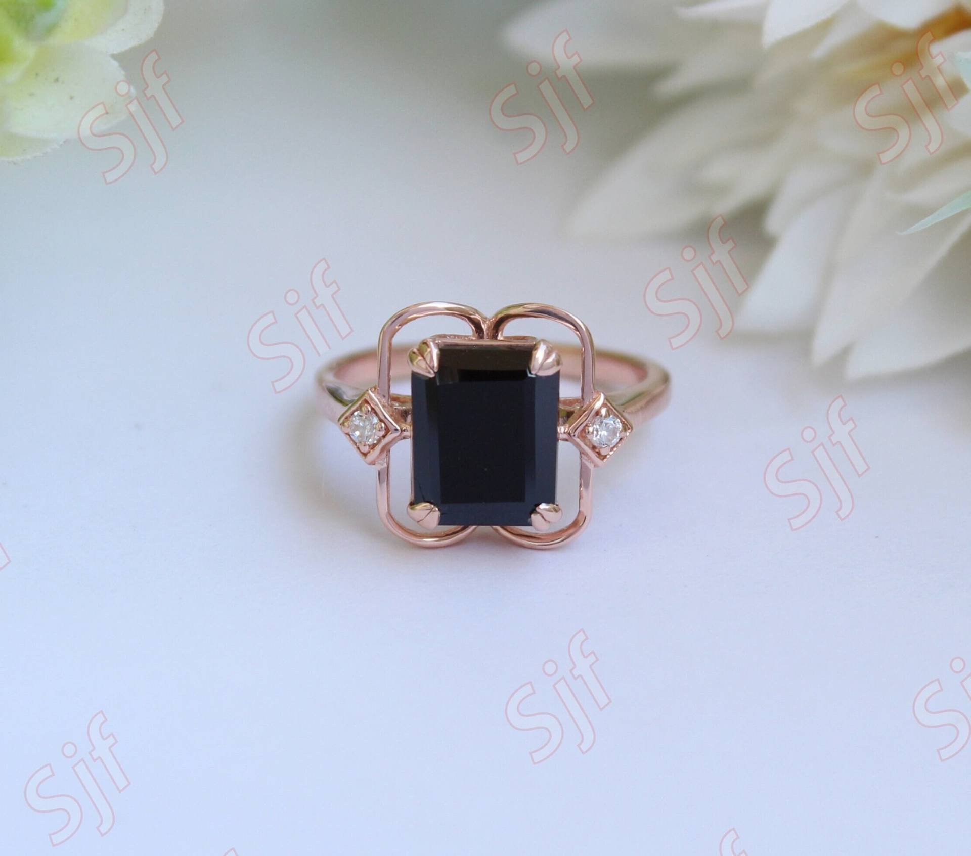 Octagon Natürlicher Schwarzer Onyx 14K Rose Gold Überzogen 925 Silber Verlobungsring Vintage Für Sie Edelstein Ring Ihr Geschenk Die Liebe von OGofJewelry