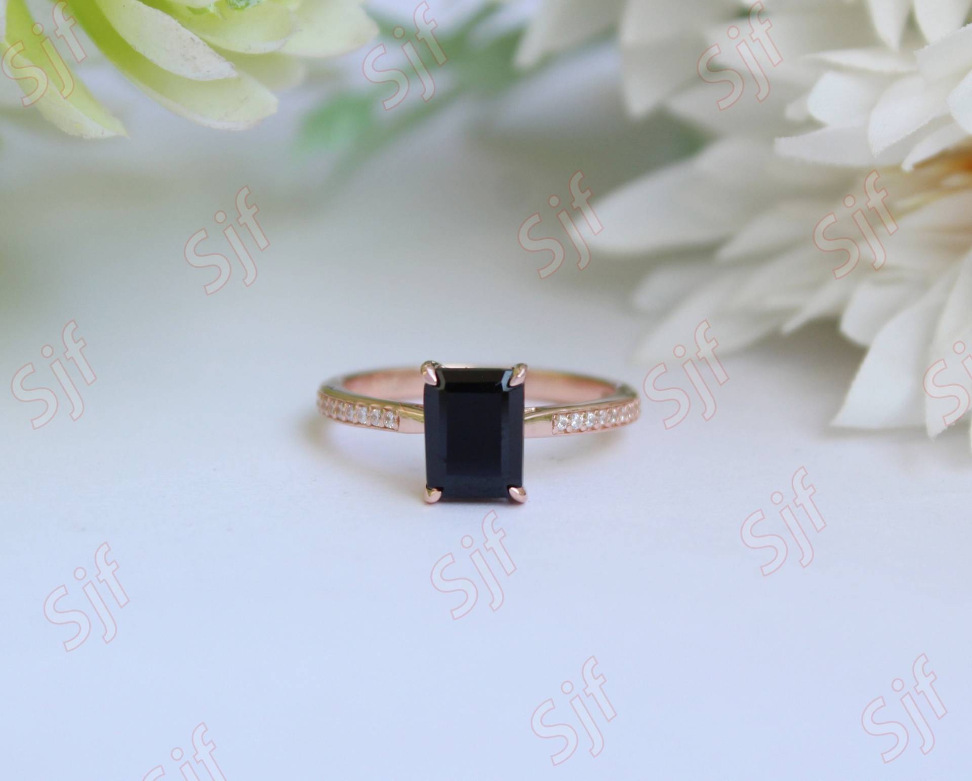 Schwarzer Onyx Ring, Octagon Shaped Aaa Natürlicher Edelstein Gold Ehering Für Braut, Geschenk Zum Jahrestag, Diamant Damen Ring von OGofJewelry