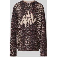 OH APRIL Strickpullover im Leo-Look mit Rundhalsausschnitt Modell 'Moani' in Mittelbraun, Größe S von OH APRIL