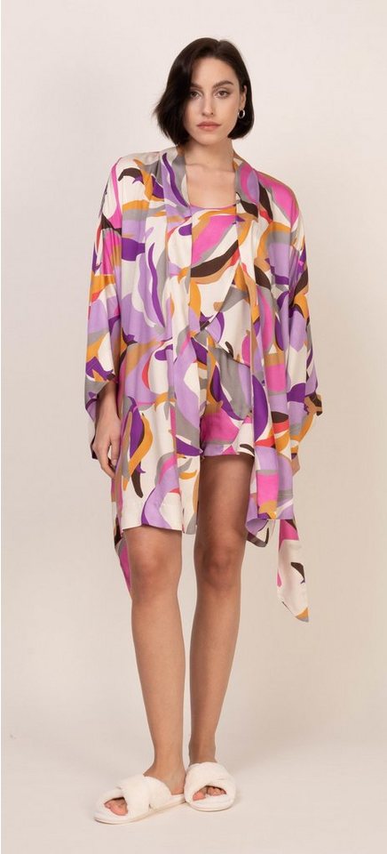 OH!ZUZA Kimono Damen Morgenmantel, kurz, Viskose, Gürtel, Modisches Design von OH!ZUZA