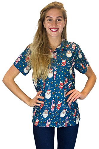 OH Hawaiihemd Hawaiibluse Weihnachten, Candycane Santa, blau, 3XL von OH