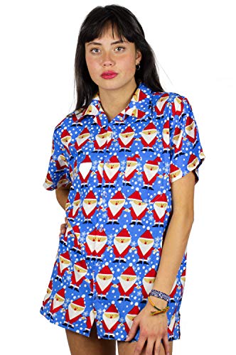 OH Hawaiihemd Hawaiibluse Weihnachten, Santa Allover, blau, XL von OH