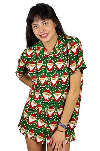 OH Hawaiihemd Hawaiibluse Weihnachten, Santa Allover, grün, L von OH