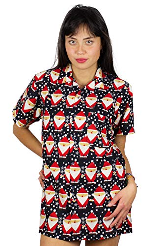 OH Hawaiihemd Hawaiibluse Weihnachten, Santa Allover, schwarz, XXL von OH
