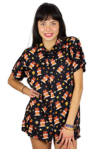 OH Hawaiihemd Hawaiibluse Weihnachten, Stuck Santa, Schwarz XXL von OH