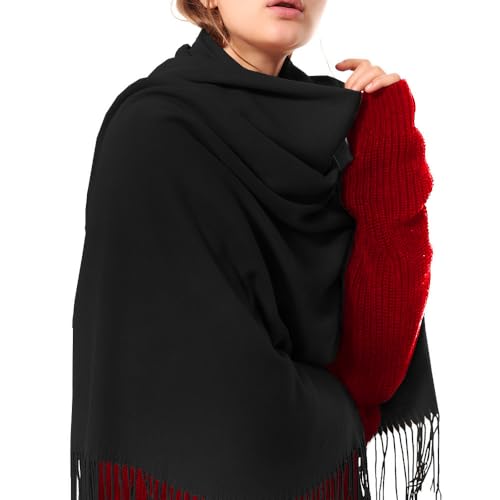 AONE Damen Dicker weicher Kaschmir-Wolle Pashmina-Schal-Verpackungs-Schal Warm-Stola groß Schwarz von OHAYOMI