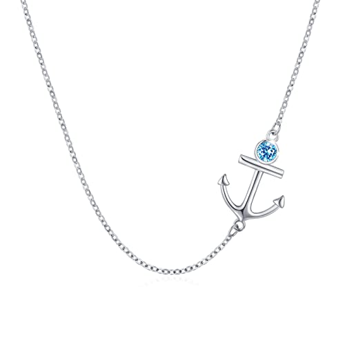 OHAYOO Anker Kette Damen 925 Sterling Silber Anker Halskette Nautisches Kette Anker Anhänger mit Blauer Zirkon Seemann Anker Schmuck Für Männer Frauen von OHAYOO