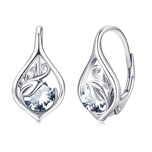 April Geburtsstein Ohrringe 925 Sterling Silber Ranke Leverback Ohrringe für Frauen Geburtsstein Creolen Ohrringe Schmuck für Frauen (Bergkristall) von OHAYOO