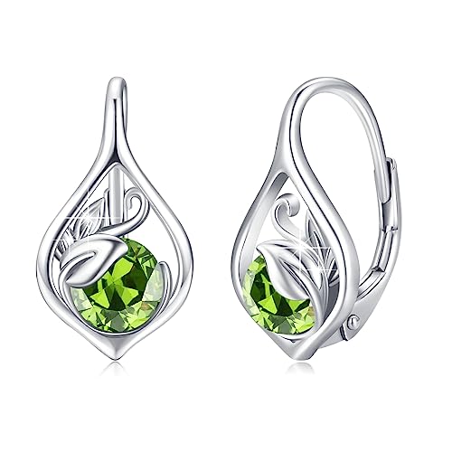 August Geburtsstein Ohrringe 925 Sterling Silber Ranke Leverback Ohrringe für Frauen Geburtsstein Creolen Schmuck für Frauen (Peridot) von OHAYOO