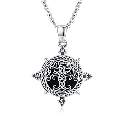 OHAYOO Kompass Medaillon Halskette 925 Sterling Silber Lebensbaum Kette Mit Kompass Anhänger Wikinger Schmuck Geschenke Für Herren von OHAYOO