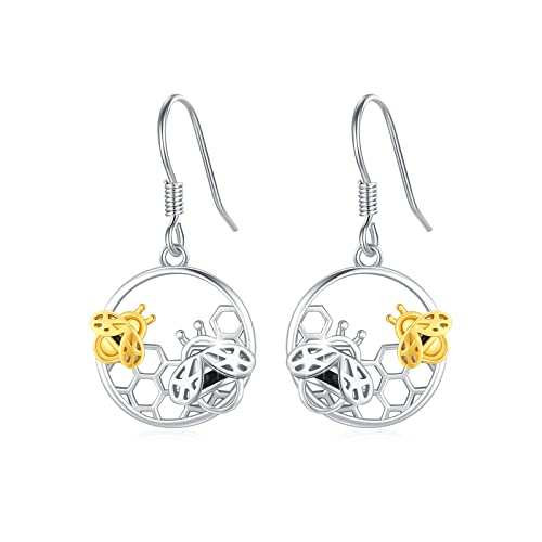 Bienen Ohrringe 925 Sterling Silber Bienenstock Ohrringe Damen Klein Bienen Honigwabe Ohrhänger für Damen Frauen Mädchen Mode Schmuck Accessoires Tier Schmuck Weihnachten Geschenk für Frauen von OHAYOO