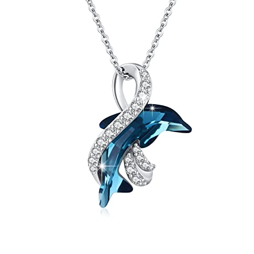 OHAYOO Delfin Anhänger Schmuck S925 Sterlingsilber Delphin Anhänger Halskette Blau Delfin Kristall Ketten für Damen Frauen Geschenk von OHAYOO