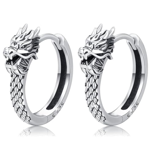 Drachen Ohrringe 925 Sterling Silber Gothic Drachen Ohrstecker Herren Ohrringe Creolen Tier Ohrringe Wikinger Ohrringe Herren Amulett Drachen Schmuck Geschenke für Herren Damen (Drachen #2) von OHAYOO