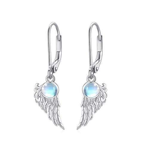 Engelsflügel Ohrringe 925 Sterling Silber Engel Flügel Dangle Ohrringe Mondstein Engel Ohrhänger Creolen Schmuck Geschenke für Frauen Mädchen von OHAYOO