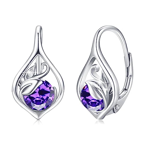 Februar Geburtsstein Ohrringe 925 Sterling Silber Ranke Leverback Ohrringe für Frauen Geburtsstein Creolen Schmuck für Frauen (Amethyst) von OHAYOO