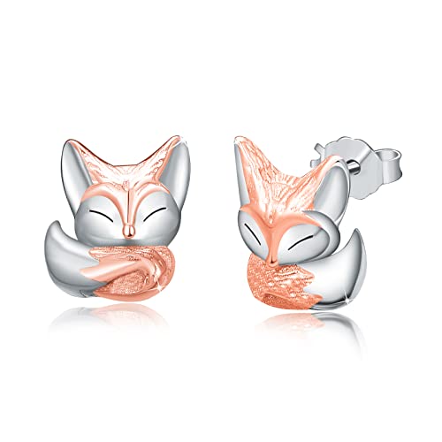 Fuchs Ohrringe 925 Sterling Silber für Kinder und Damen - Klein Ohrstecker Tier Schmuck für Mädchen von OHAYOO