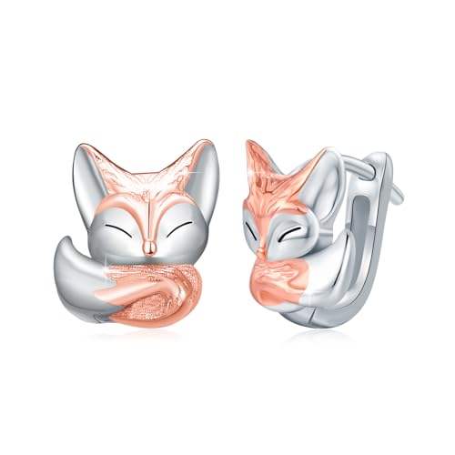 OHAYOO Fuchs Ohrringe für Kinder, 925 Sterling Silber, Vergoldet, Leverback Creolen, Tier Schmuck für Unisex Mädchen Frauen Teenager Damen von OHAYOO
