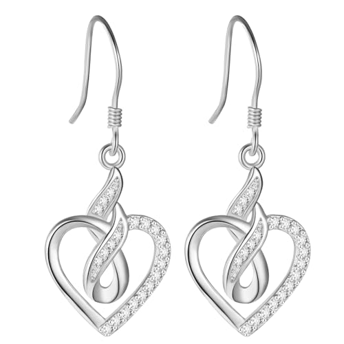 Damen Ohrringe Herz 925 Sterling Silber Infinity Herz Hängend Ohrringe Unendlichkeit Ohrringe Herzform Mit Zirkonia Unendlichkeit Schmuck Geschenk Für Mutter Frau Freundin von OHAYOO