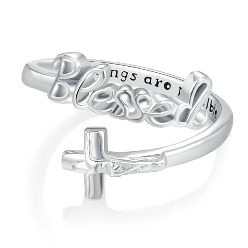 Kreuz Ring 925 Sterling Silber Mit Buchstaben Hope Jesus Damen Schmuck Religiöses Geschenk für Männer Christen (BLESSED) von OHAYOO