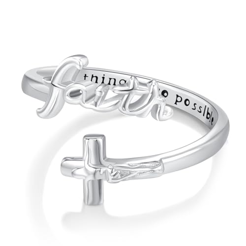 Kreuz Ringe 925 Sterling Silber Ring mit Buchstaben Hope Jesus Ring Ringe Mit Kreuz Damen Ring Damen Schmuck Religiöses Geschenk für Damen Männer Christen (FAITH) von OHAYOO