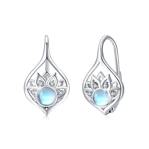 Mondstein Lotus Ohrringe 925 Sterling Silber Lotus Blume Ohrringe Leverback Creolen Yoga Schmuck Geschenke für Frauen Damen Mondstein Schmuck Geschenke für Frauen Damen von OHAYOO