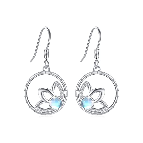 Lotus Ohrringe 925 Sterling Silber Mondstein Ohrringe Lotus Mondstein Ohrringe Hängend Yoga Schmuck Valentinstags Geschenke für Mädchen von OHAYOO