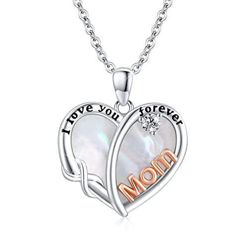 OHAYOO Mama Herz Halskette 925 Sterling Silber Mutter Gravur Herz Anhänger Mamas Shell Halskette Geschenke für Damen Mama Frauen von OHAYOO