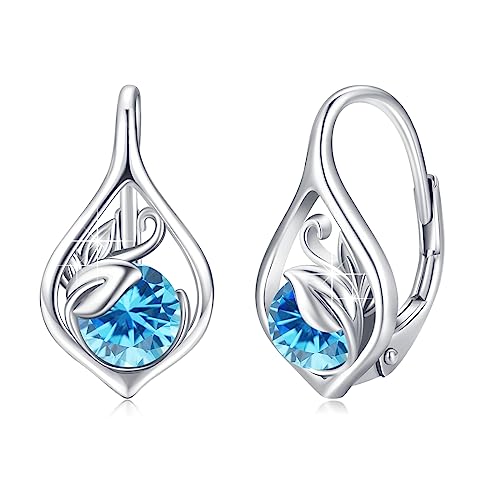 Marsch Geburtsstein Ohrringe 925 Sterling Silber Ranke Leverback Ohrringe für Frauen Geburtsstein Creolen Ohrringe Schmuck für Frauen (Aquamarin) von OHAYOO