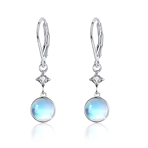 Mondstein Creolen Ohrringe 925 Sterling Silber Leverback Tropfen Ohrringe Hängend Regenbogen Schmuck Damen Mädchen (Mondstein) von OHAYOO