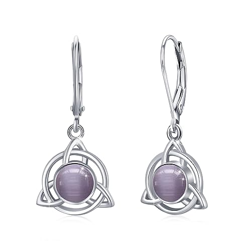 Mondstein Katzenauge Ohrringe Silber 925 Mondstein Leverback Tropfen Ohrringe Creolen Hängend Regenbogen Mondstein Schmuck Damen Mädchen (Lila) von OHAYOO