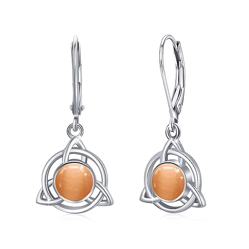 Mondstein Katzenauge Ohrringe Silber 925 Mondstein Leverback Tropfen Ohrringe Creolen Hängend Regenbogen Schmuck Damen Mädchen (Orange) von OHAYOO